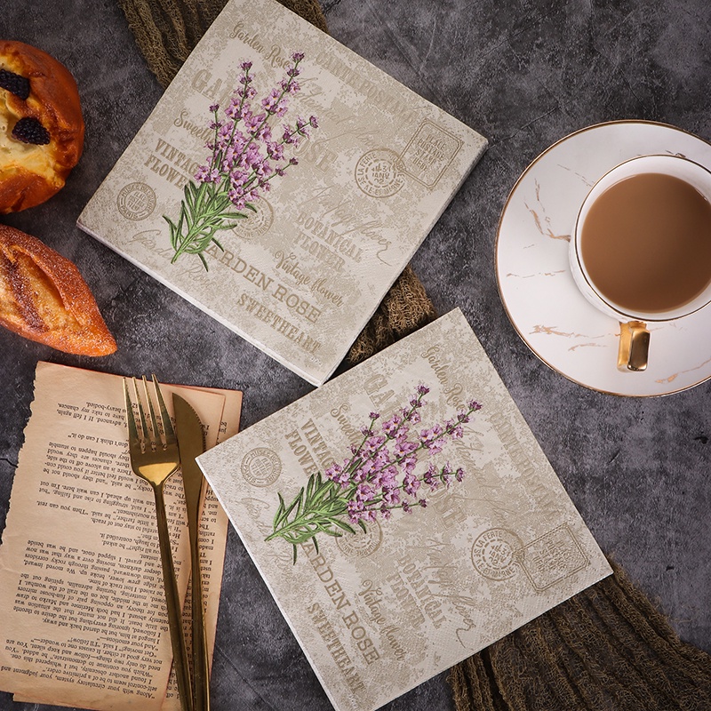 Bộ 20 Khăn Ăn In Họa Tiết Hoa Lavender Phong Cách Vintage Cho Tiệc Cưới