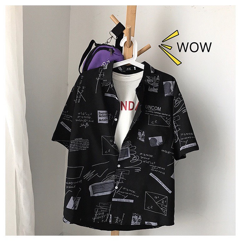 Áo sơ mi nam Bape form rộng tay lỡ họa tiết hình học có túi (đen, trắng) oversize