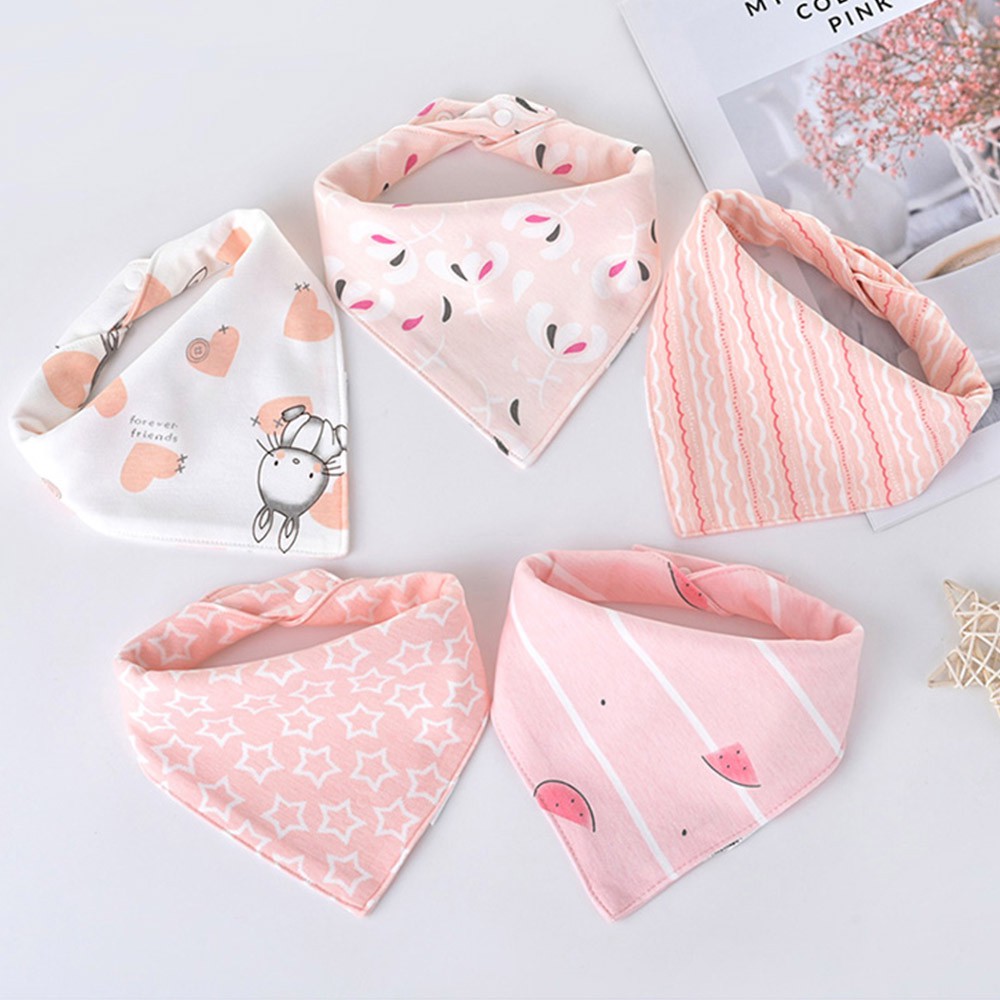 Set 5 Yếm Ăn Cotton In Họa Tiết Hoạt Hình Xinh Xắn Dành Cho Các Bé