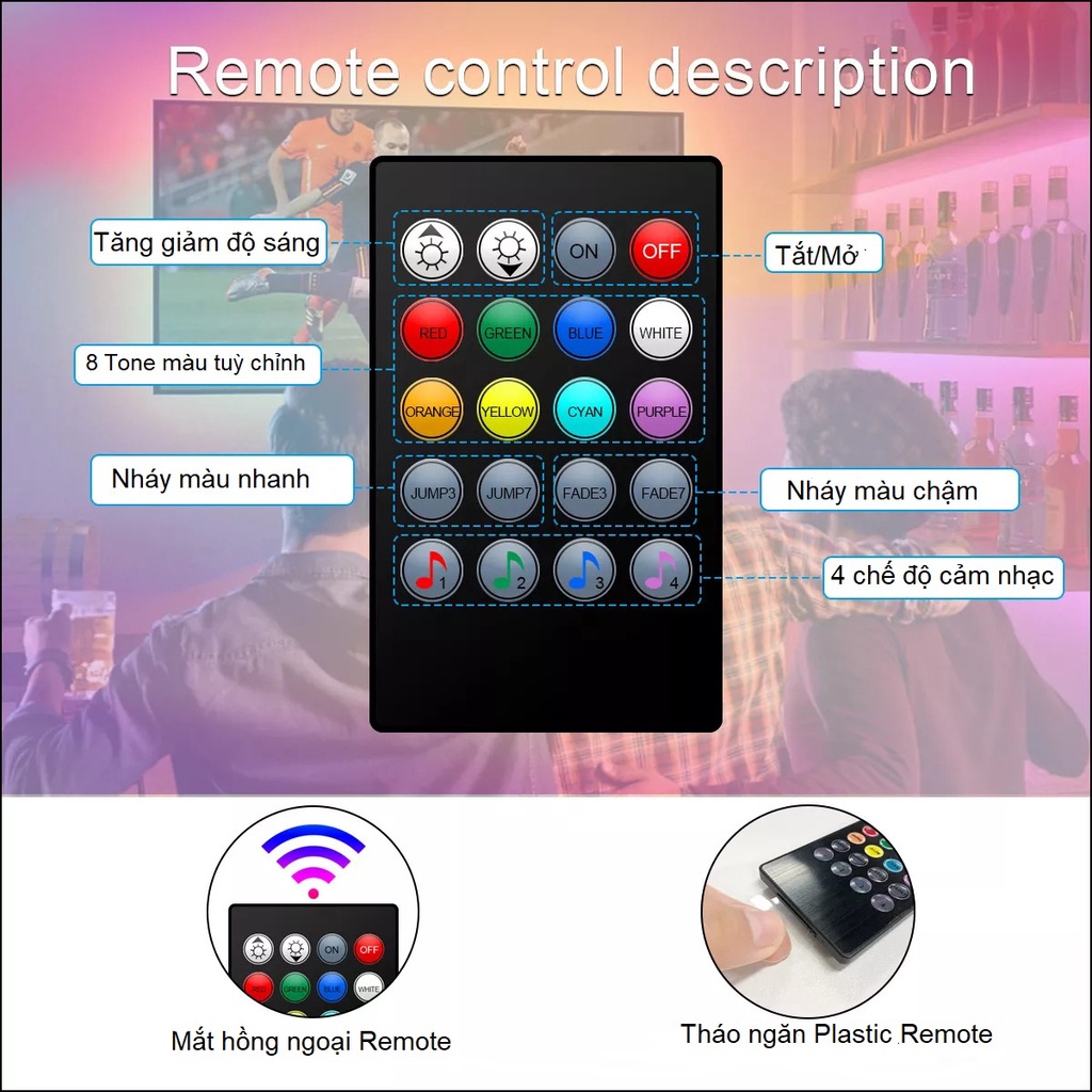 Dây đèn led 5m RGB 16 triệu màu TikTok IP65 điều khiển qua Điện thoại xài APP - NHÁY THEO NHẠC - HẸN GIỜ TẮT/MỞ