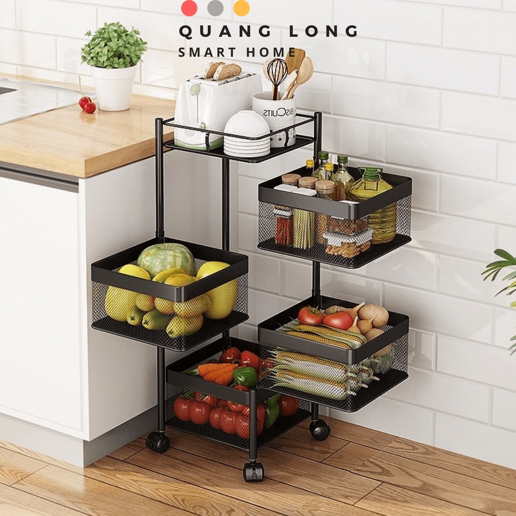 Kệ xoay đa năng QUANGLONG 3/4/5 tầng nhà bếp kệ xoay tròn vuông đa năng xoay 360 sơn tĩnh điện 3 lớp cao cấp có bánh xe