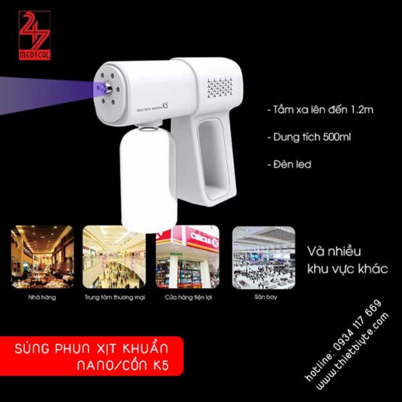 SÚNG XỊT KHỬ KHUẨN NANO K6x 8 LED - Súng bắn cồn tích điện