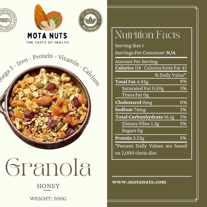 Granola yến mạch mix 7 loại hạt dinh dưỡng ăn liền - giòn thơm - 500gr