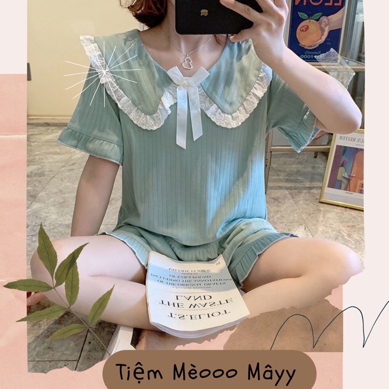 Bộ đồ ngủ tay ngắn cổ búp bê dễ thương xinh xắn dành cho nữ - Tiệm Mèooo Mâyy