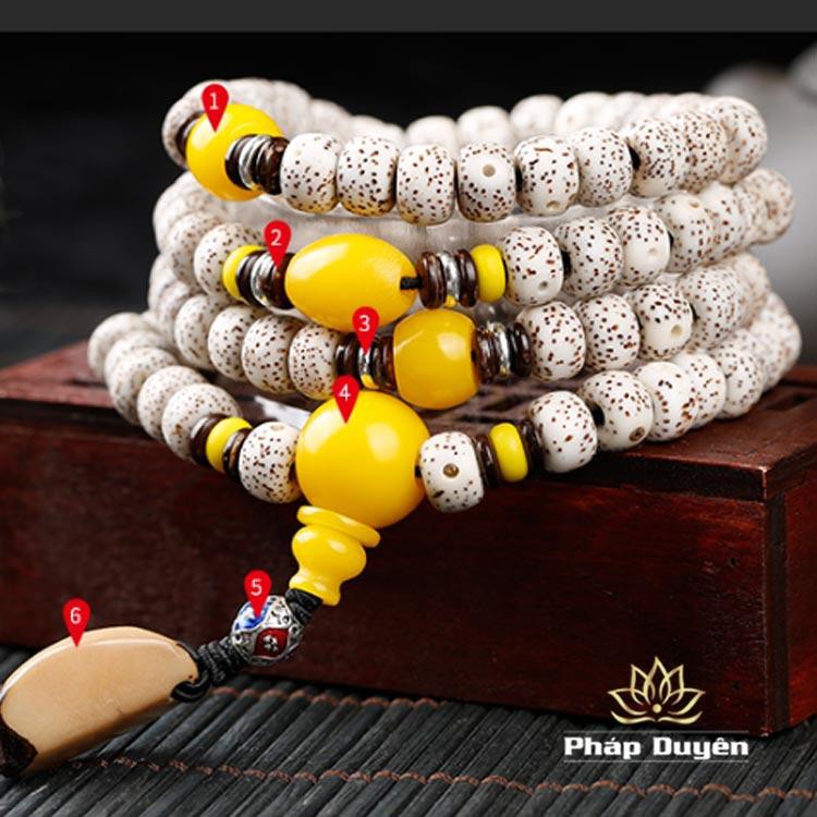 Chuỗi Vòng 108 Hạt Bồ Đề Tinh Nguyệt Hạt Chính màu vàng, nâu, đỏ, trắng