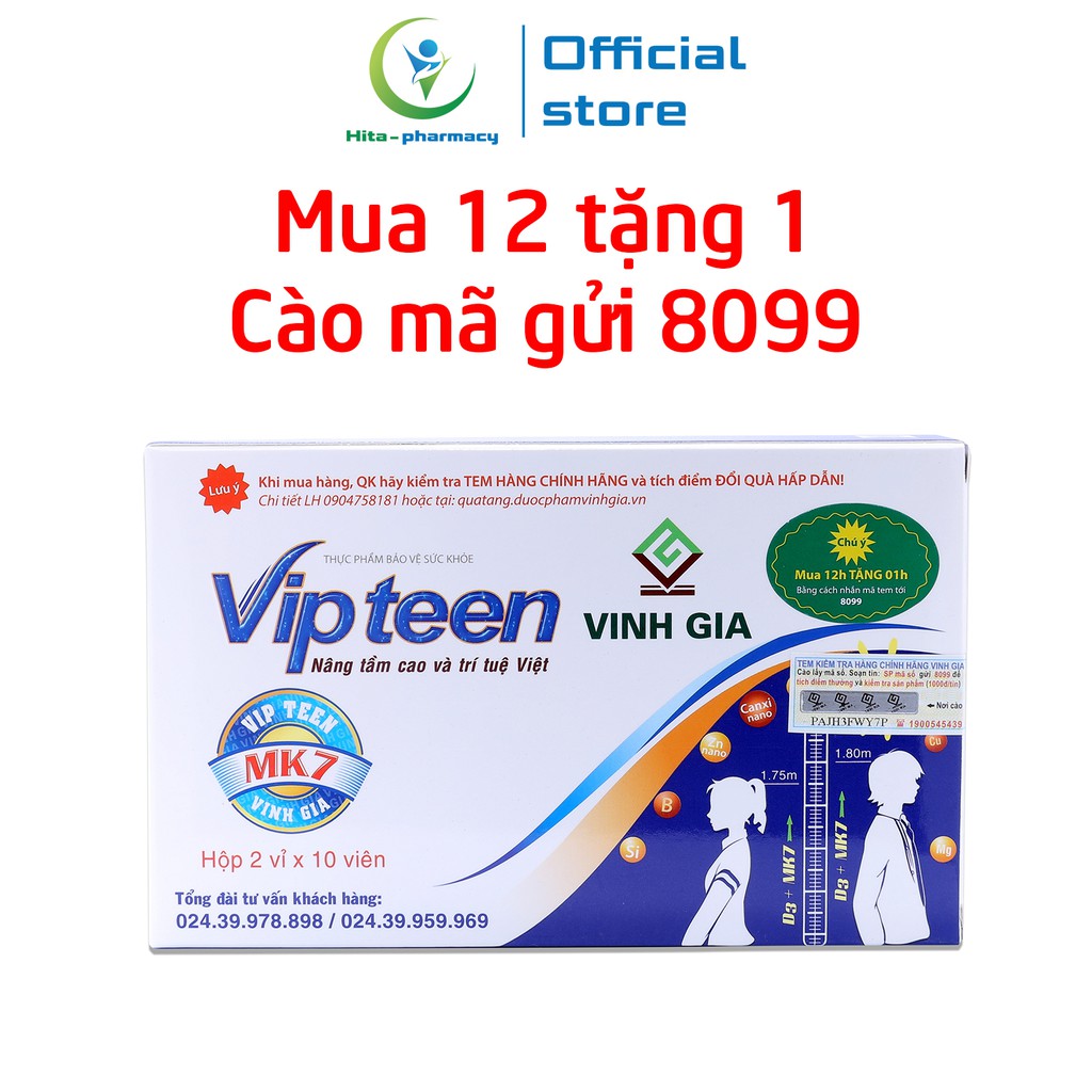 Vipteen Vinh Gia hỗ trợ tăng chiều cao - Hộp 20 viên