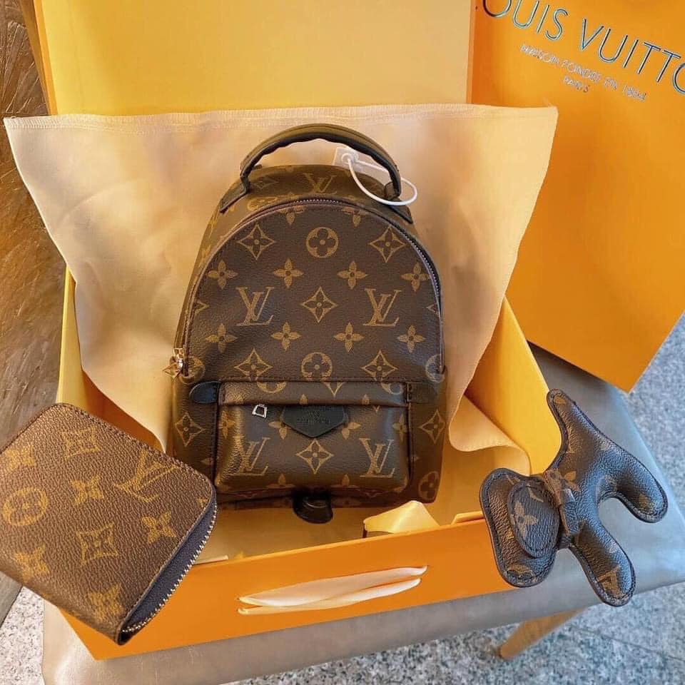Balo lv hoa nâu kèm ví và chó hàng fullbox