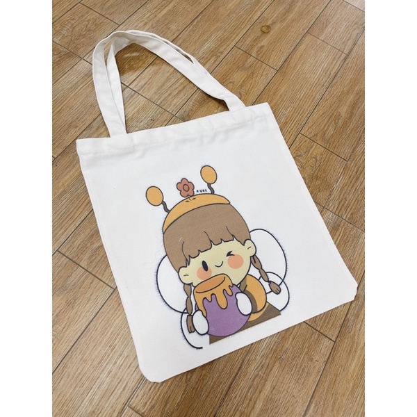 túi tote trắng vải canvas , có khoá miệng