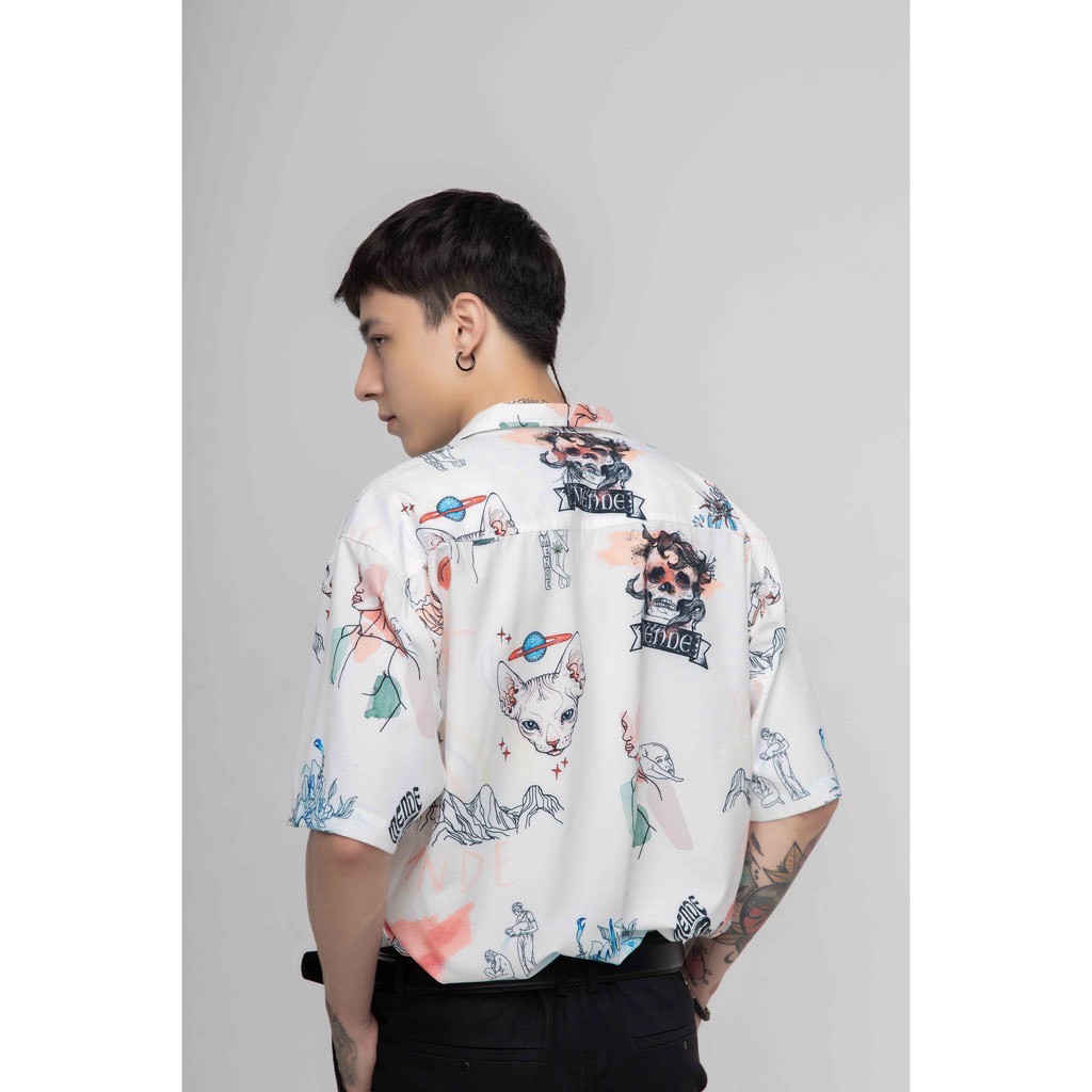 Áo sơ mi Mende Crayon local brand cổ vest tay ngắn nam nữ unisex form rộng họa tiết mèo chuẩn cao cấp 1:1 | BigBuy360 - bigbuy360.vn