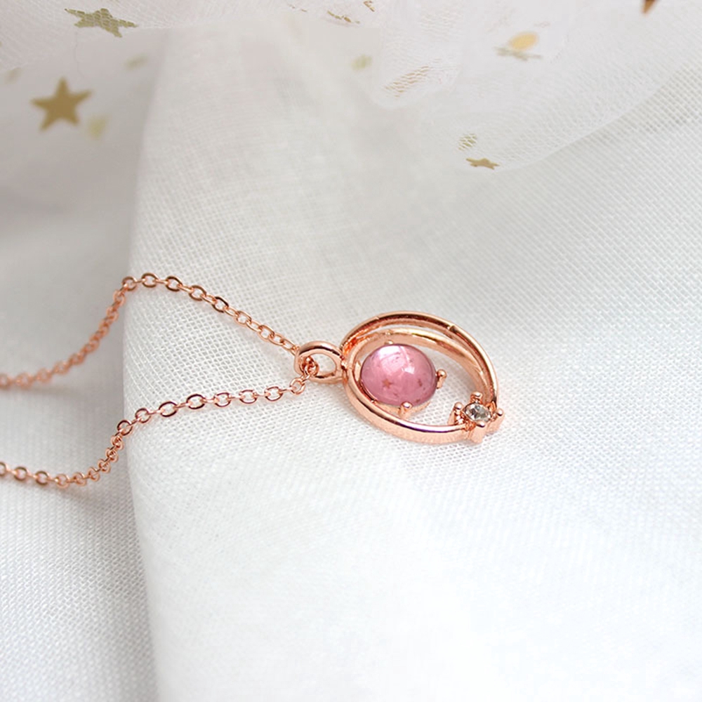 Vòng cổ mặt hình ngôi sao và hành tinh đính đá màu hồng phong cách đơn giản
