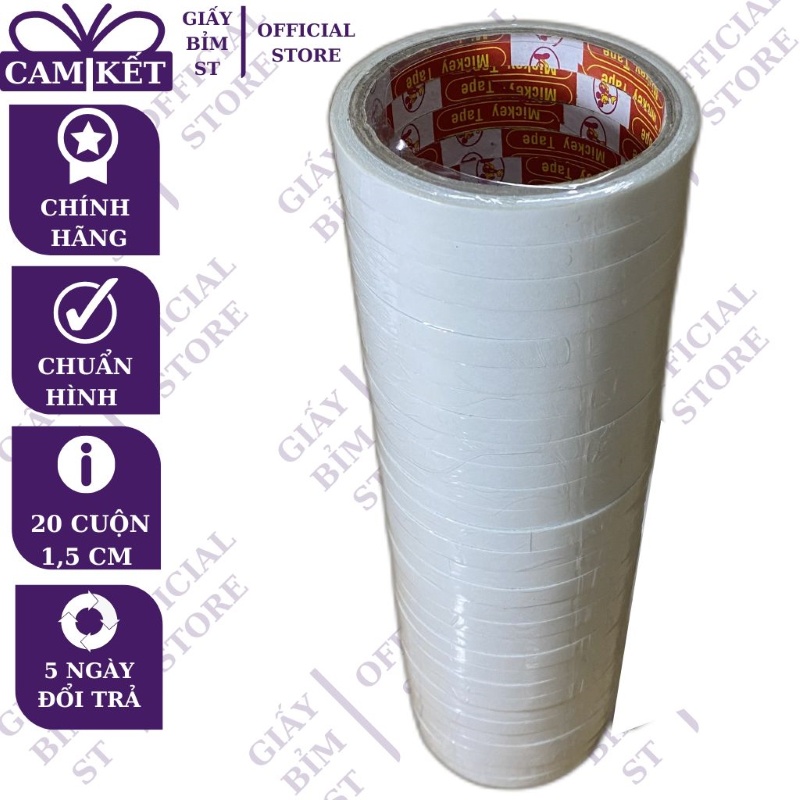 Băng dính 2 mặt loại đẹp khổ 1,5cm 20 cuộn