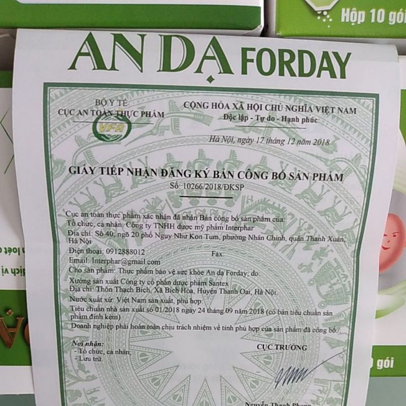 AN DẠ FORDAY hộp 10 gói date mới nhất