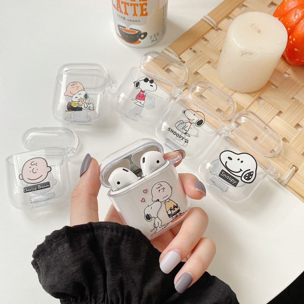 Vỏ Bảo Vệ Hộp Sạc Tai Nghe Airpods Pro 1 / 2 Bằng Tpu Dẻo Trong Suốt Họa Tiết Hoạt Hình Snoopy Dễ Thương