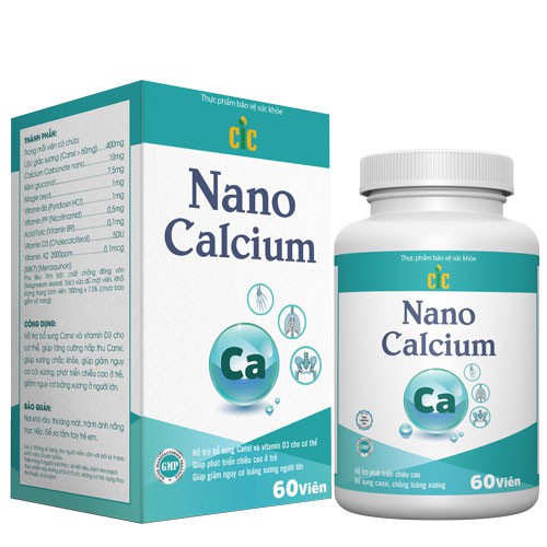 Nano Calcium - bổ sung canxi nano và vitamin D3 giúp chắc khoẻ xương, phát triển chiều cao, ngừa loãng xương (60 viên)