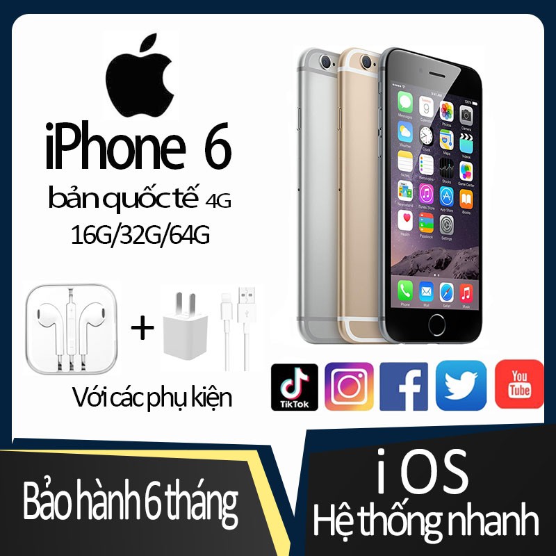 điện thoại iphone iphone6 16G/32G/64G apple chính hãng Điện thoại cũ điện thoại cho bé Điện thoại cảm ứng Quốc tế