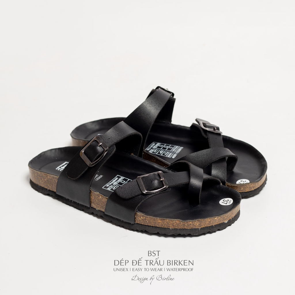PUK06-CHỐNG NƯỚC - Dép đế trấu Birken chính hãng Bioline nam nữ Unisex, xỏ ngón, da PU cao cấp, dép công sở