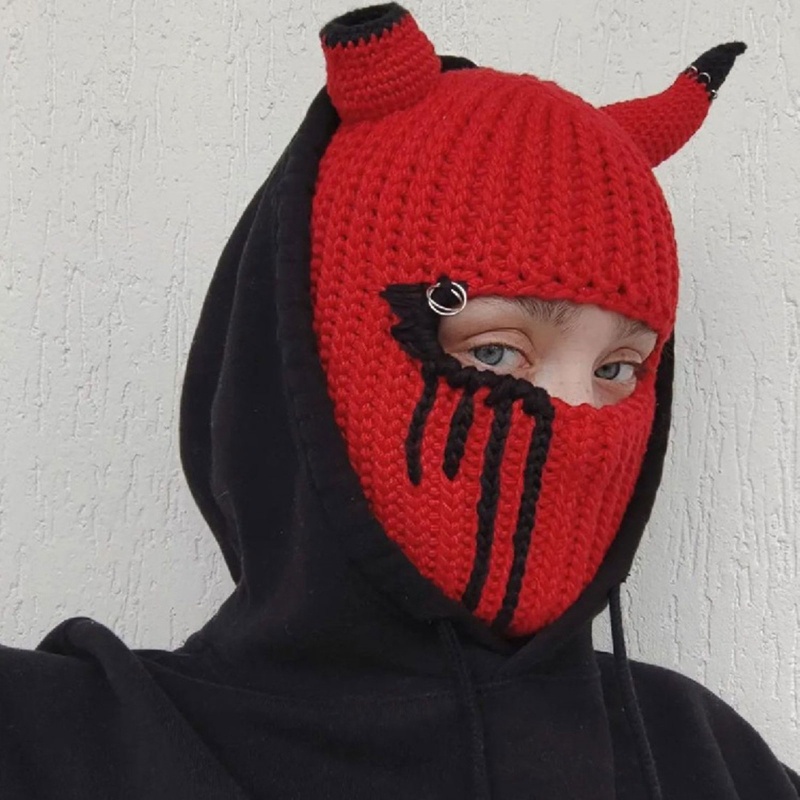✿ Mũ Len Balaclava Dệt Kim Có Sừng Mới Lạ Cho Lễ Hội