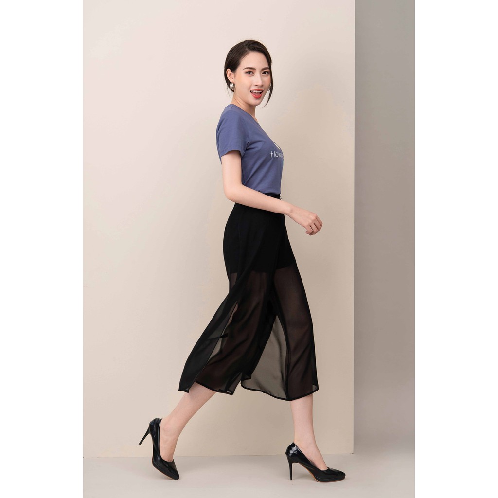 Quần shorts đen giả culottes phủ voan ngựa Hàn Quốc TOSON