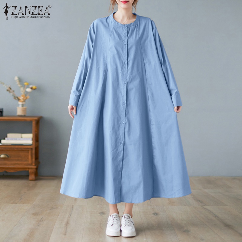 Đầm dài Zanzea tay dài cổ tròn phong cách nữ tính