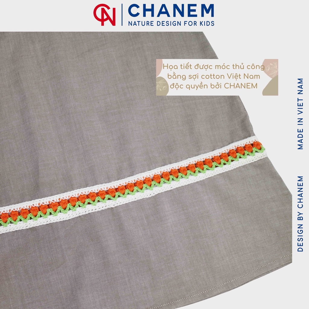 Váy bé gái dáng suông cổ sen phối họa tiết móc thủ công bằng sợi cotton Việt Nam LOTULIP CHANEM, váy chất liệu cotton