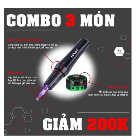 Combo máy Pen Mast siêu rẻ (máy Pen + kim Pen + Ổn Áp)
