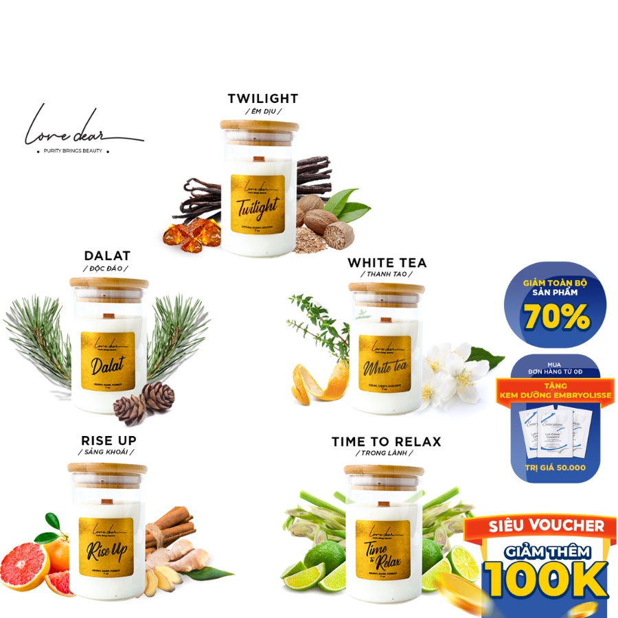 11 mùi - 2 size| Nến Thơm LoveDear Cao Cấp Từ Tinh Dầu Thiên nhiên và Sáp Cọ Trang Trí Decor