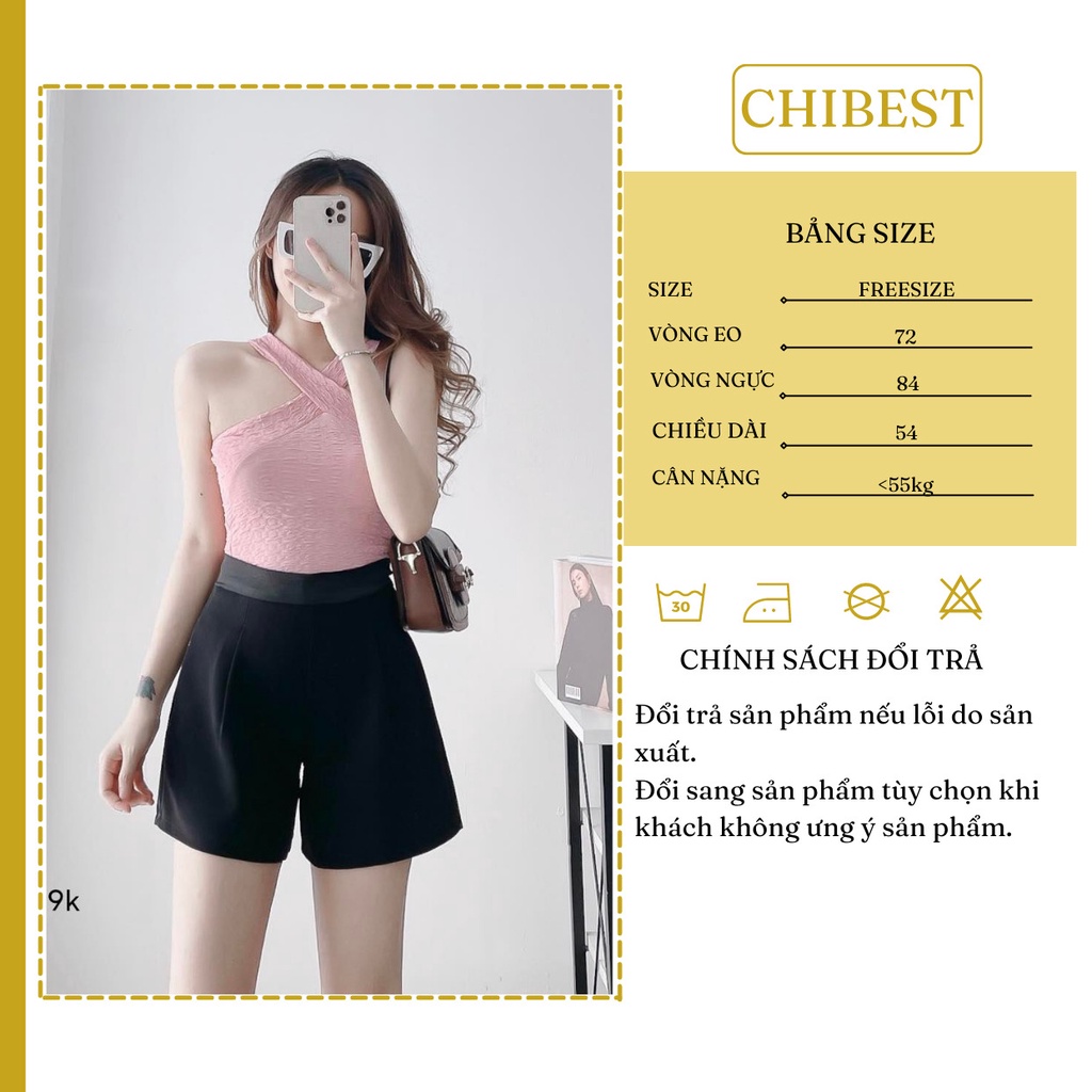 Áo body thun nữ phối dây chéo cổ sat nách nhiều màu CHIBETS LAB56