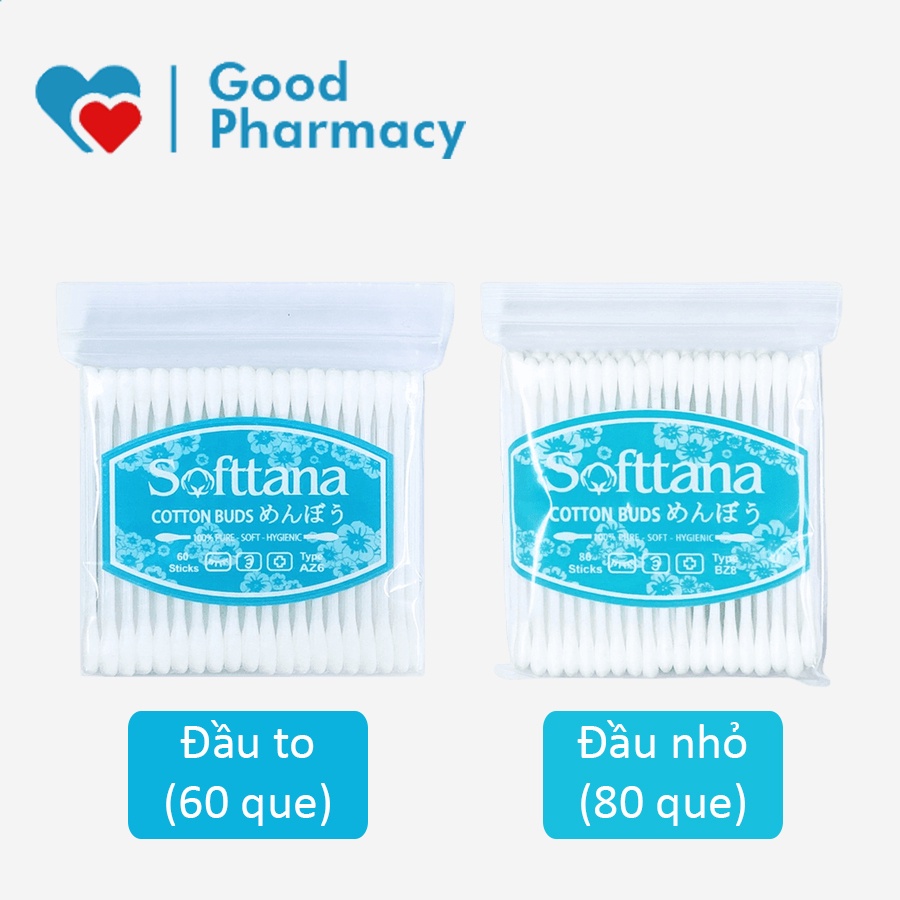 Tăm bông Softana (Tanaphar) túi zipper tiện dụng, que đầu tròn (lấy ráy, ngoáy tai, vệ sinh rốn, mắt, mũi, trang điểm)