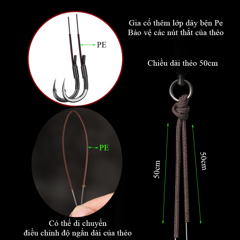 Thẻo Săn Hàng Lưỡi Đôi Buộc Sẵn Chuyên Câu Đài - Cước Carbon - Lưỡi Săn Hàng Thép Hợp Kim phủ Niken - AA71