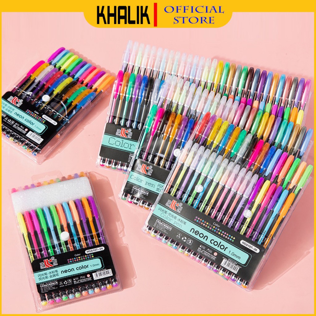 Bộ bút bi màu dạ quang nhiều màu sắc Neon Gel Color Pen - Đủ loại 12/18/24/36/48