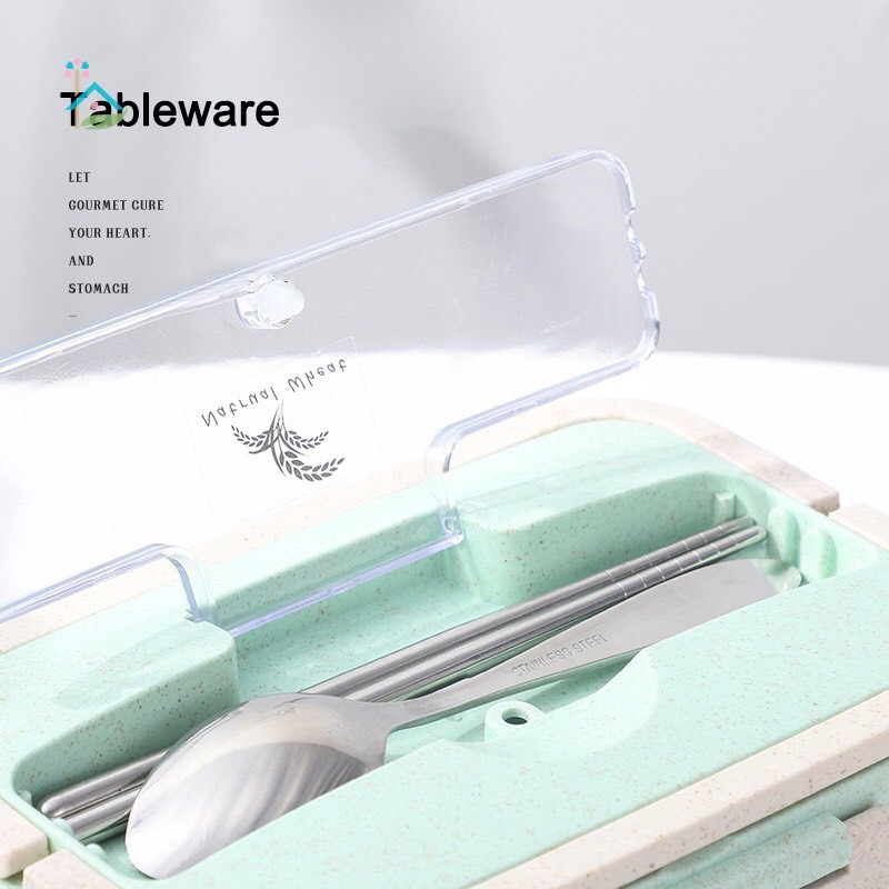 Hộp Đựng Cơm Lúa Mạch 3 Ngăn Dung Tích 1000ml kèm muỗng đũa inox | BigBuy360 - bigbuy360.vn