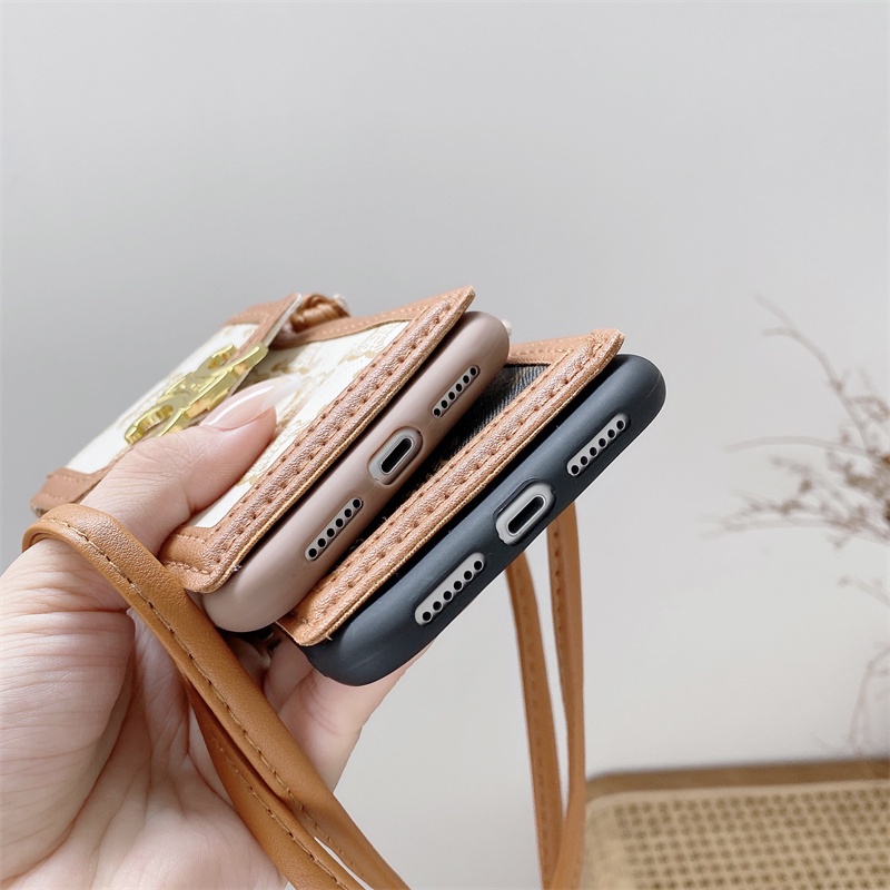Ốp điện thoại phối ví đựng thẻ có dây đeo thời trang cho Iphone 13 11 Pro Max 12 Mini 5 5s 6 6s 7 8 Plus