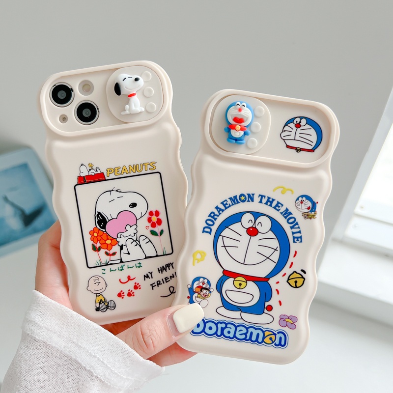 Ốp Điện Thoại Tpu In Hình Snoopy &amp; Doraemon Đáng Yêu Có Cửa Sổ Trượt Cho iPhone 12 13 11 PRO MAX XR 11 12 PRO