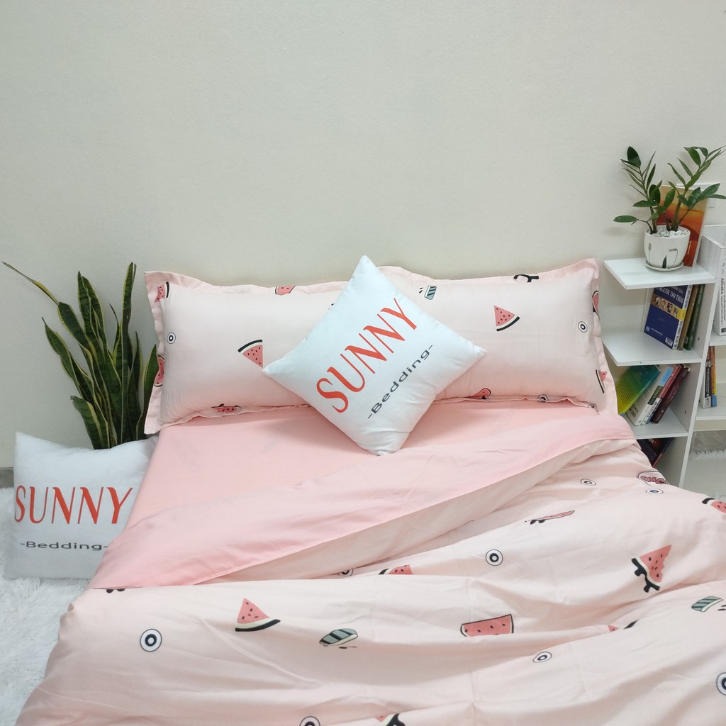 Bộ Chăn Ga Gối SUNNY Bedding Mẫu Dưa Hấu Màu Hồng Nhẹ Nhàng Cho Nệm Drap M2,M4,M6,M8,2m2 Chất Liệu Cotton Poly