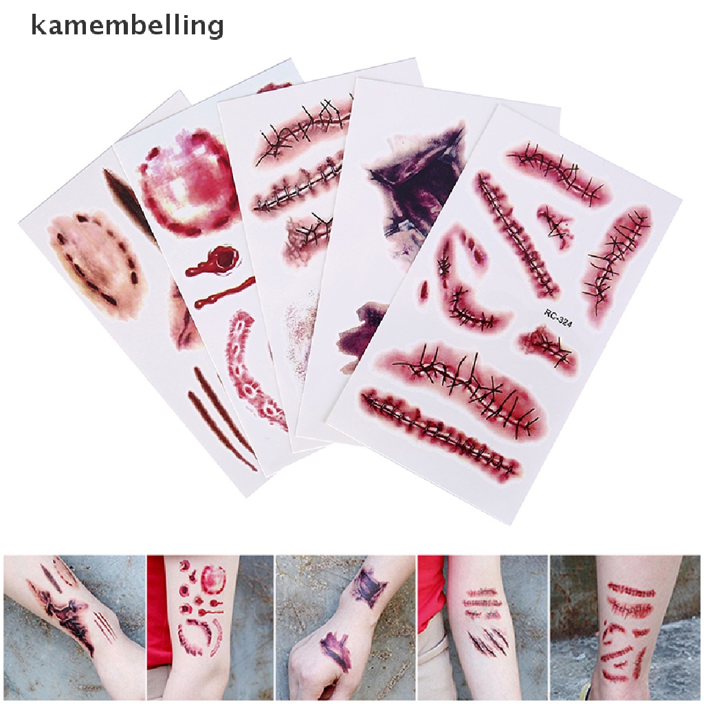 Kamembelling Bộ 5 Hình Xăm Dán Vết Thương Máu Giả Hóa Trang halloween