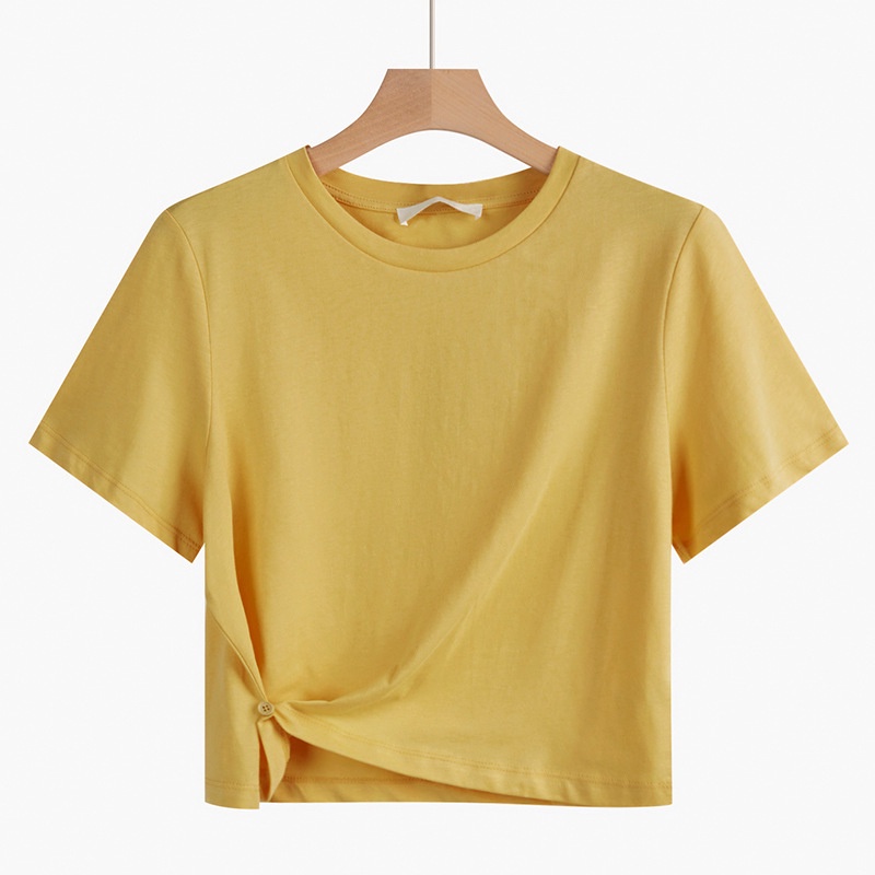 IELGY Áo Thun Ngắn Tay Cổ Tròn Dáng Rộng Màu Sắc Đơn Giản Cho Nữ