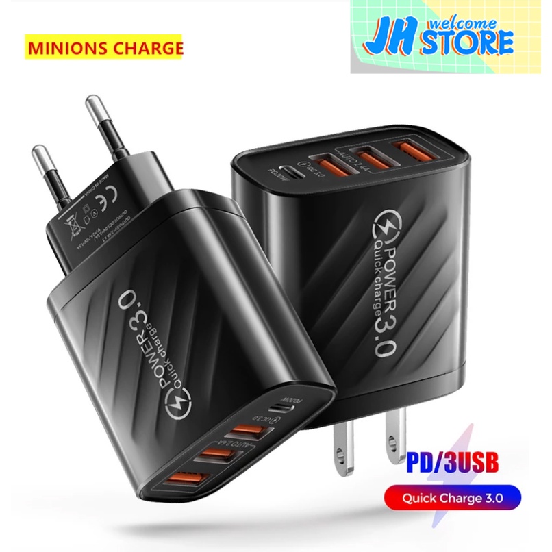 Củ Sạc Nhanh Twitch 3 Cổng Cắm USB 3.0 20WPD Với Phích Cắm EU / US Tùy Chọn