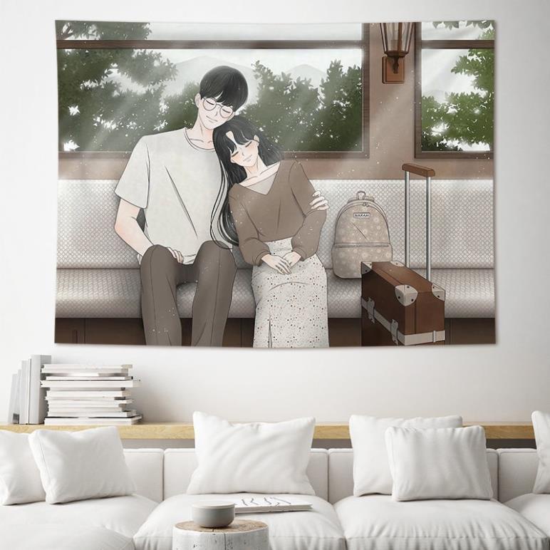 Tranh vải treo tường trang trí hình cặp đôi phong cách Hàn Quốc cao cap