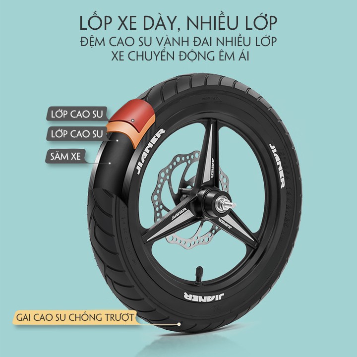 Xe đạp trẻ em vành đúc có 2 bánh phụ có thể tháo rời cho trẻ tư 2-8 tuổi size 14 inch kiểu dáng thể thao