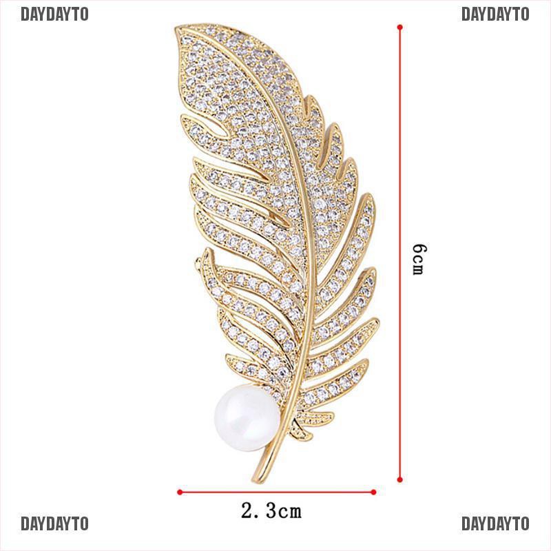 Ghim Cài Áo Hình Lông Vũ Đính Ngọc Trai Nhân Tạo Thời Trang
