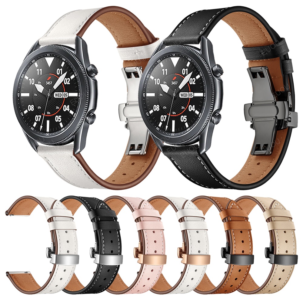 Dây Đeo Bằng Da Có Khóa Bướm Cho Đồng Hồ Thông Minh Samsung Galaxy Watch Active 2 44mm 40mm Galaxywatch 3 45mm 41m / 42mm