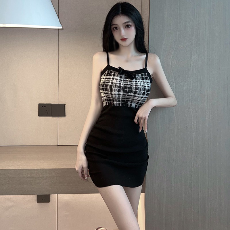 Đầm Ôm Hai Dây Họa Tiết Caro Thời Trang Gợi Cảm Cho Nữ