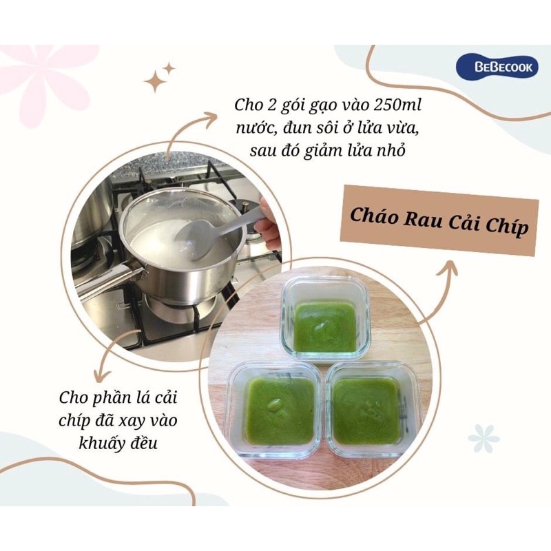 Gạo hạt vỡ hữu cơ 3 bước cho bé Bebecook Hàn chia độ thô theo tháng