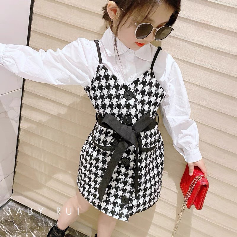 Set áo trắng gile dạ ziczac bé gái (10-30kg)