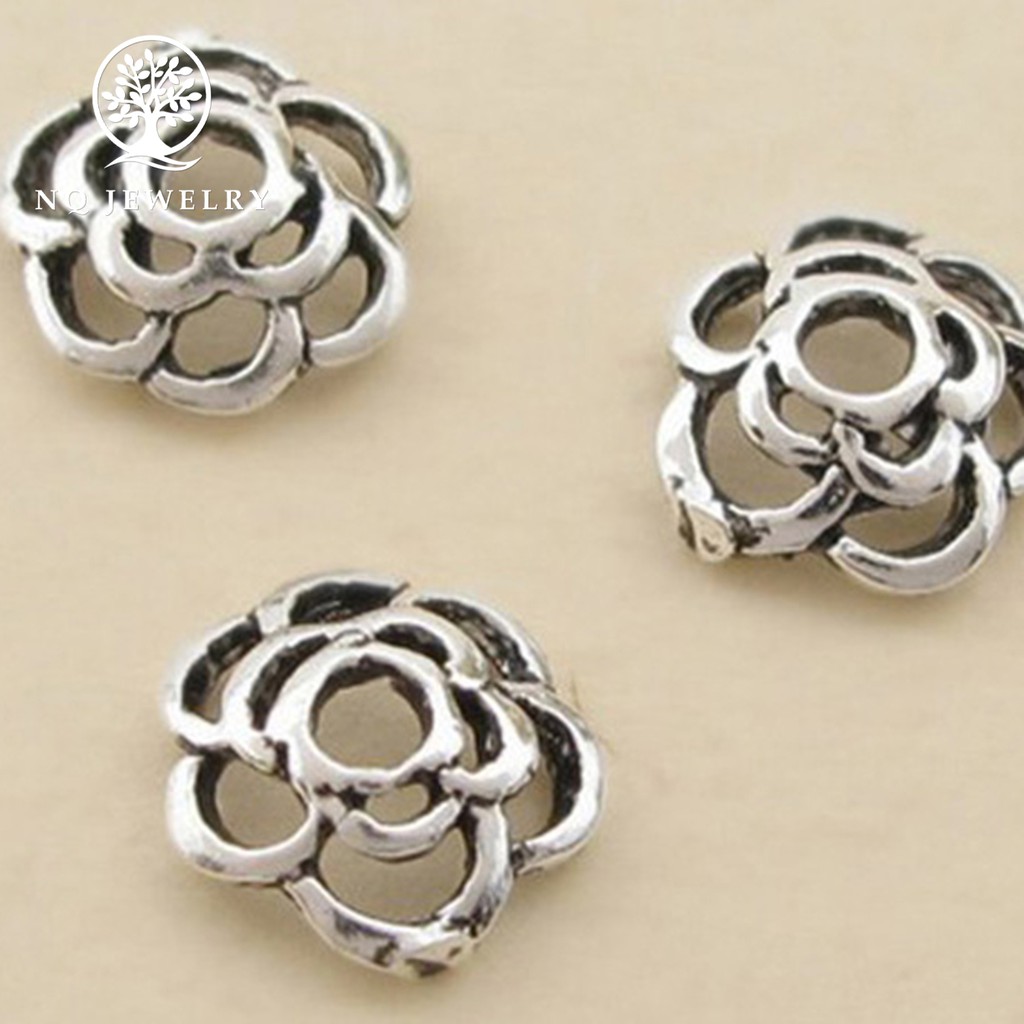 Charm bạc chụp hạt họa tiết hoa hồng - NQ Jewelry