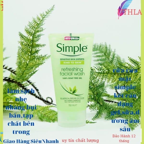 Sữa Rửa Mặt Simple Gel Kind To Skin Refreshing Facial Wash Gel 150ml