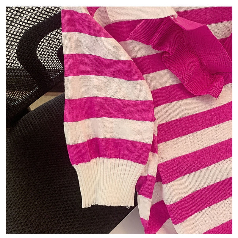 Áo polo Dệt Kim Cổ Bẻ Họa Tiết Kẻ Sọc Thời Trang Mùa Hè Phong Cách Hàn Quốc Mới Cho Nữ