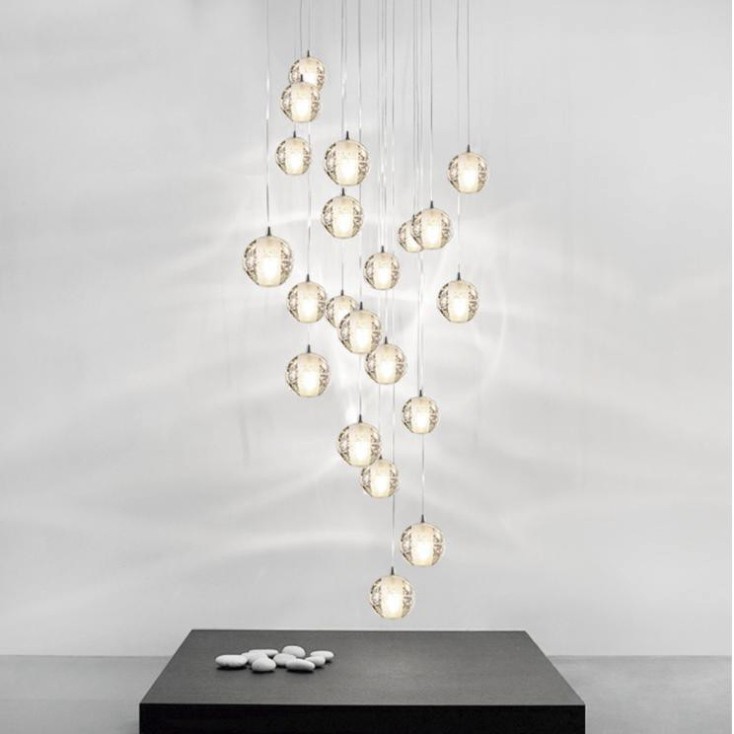 Bộ 15 Đèn thả thông tầng pha lê giọt nước thủy tinh tiết kiệm điện dễ thay thế Tặng kèm đế chung tròn và bóng LED