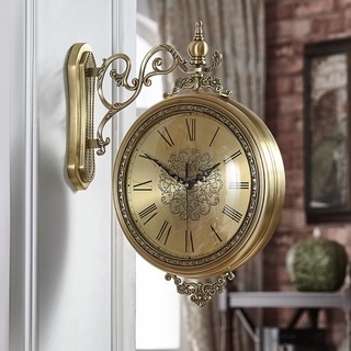 Đồng hồ treo tường hai mặt phong cách Châu Âu đồng hồ hai mặt phòng khách sang trọng nhẹ hiện đại