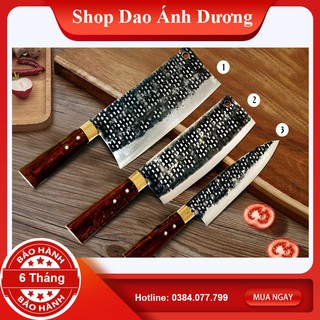 Dao bếp,bộ 3 dao nhà bếp cao cấp đầy đủ các chức năng, làm từ thép nhíp khâu đồng chốt 2 đinh